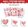 61Pcs Valentine's Day heart and rose wall stickers set for window glass decoration - Watercolor Heart Rose Style (UV24Y12902T_T)