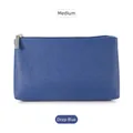 Dark blue medium Saffiano PU leather makeup pouch with silver zipper for women - Medium Dark Blue