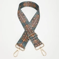 38mm adjustable canvas bag strap with colorful geometric pattern and gold hardware - Peacock Feather Pattern
