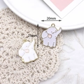 Pink and white enamel elephant charm pendant with gold trim, size 20mm x 25mm - 5# Long Nose Elephant