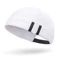 Berretto docker bianco senza tesa con strisce nere laterali, calotta in cotone minimalista - Regolabile / Bianco