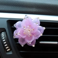 Sparkling purple lotus car vent clip with rhinestones and translucent floral petals - Purple