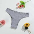 Grey ribbed cotton women underwear with Sweet lettered waistband and floral decoration - Gray