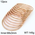 Set of 12 rose gold 3mm thin stackable stainless steel bangles with 68mm diameter - 12Pcs Set-Rose Gold (KB183938-LO)