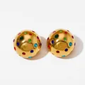 Gold spherical stud earrings featuring multi-color round rhinestones for women - Gold With Multi-Color CZ (KED1883)