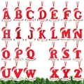 Set of 26 red glitter Christmas alphabet ornaments with Santa hats and hanging ribbons - Full Alphabet Set