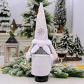 Grey gnome wine bottle cover with snowflake hat and white braids for Christmas decor - Grey Braid Style
