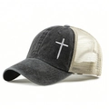 Vintage-Trucker-Cap mit Kreuzbestickung und beigem atmungsaktivem Mesh-Rücken - Einheitsgröße / Schwarz