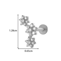 Silver titanium alloy labret stud featuring three clear cubic zirconia flower shapes - Silver Triple Flower Cluster Style (T2522-8#银) / 1.2*8mm