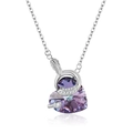 Elegante S925 sterling zilveren ketting met paars hart kristal en zilveren veer hanger - 925 zilver / Witgoud