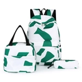 Three-piece student schoolbag set with green geometric patterns including lunch bag and pencil case - Green White Block Geometry (6)