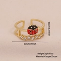 Anello aperto a coccinella dorato con smalto rosso e accenti di zirconi luminosi - 2# Stile Coccinella con Base in Zircone