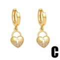 Boucles d'oreilles créoles cœur cadenas en or 18 carats avec zircons cubiques - Style C-Serrure Coeur