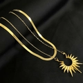 Luxurious double-layer 18K gold-plated snake chain necklace with starburst pendant - Sun Flower Layered Necklace / Gold
