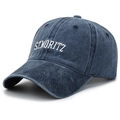 Washed cotton baseball cap in navy blue with St. Moritz embroidery and curved brim - Navy Blue