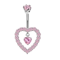Silver belly button ring with pink zircon heart pendant and heart-shaped frame - Style 2/Silver Pink Heart