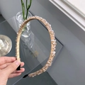 Sparkling champagne gold crystal headband with thin metal frame and beaded details - Champagne Crystal Beads