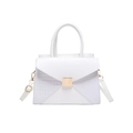 Minimalist white leather crossbody square bag with faux crocodile texture and gold buckle - White