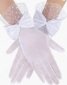 Elegantes guantes de novia de malla blanca con grandes lazos de satén y tul de lunares - Talla única / Blanco