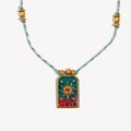 Collar tarot sol bañado en oro 18K con cordón trenzado de colores y colgante de ojo esmalte - Oro Azul (N3708-Azul)