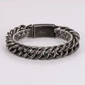 Bracciale a catena in acciaio inossidabile ossidato vintage da uomo con maglie spesse - Argento antico