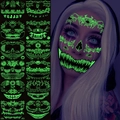 Luminous Halloween mouth and spider temporary tattoo stickers with glowing green effect - HY001-012 Combo Set (12 Sheets)