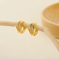 Fashionable gold plated hoop earrings with double row cubic zirconia and arrow motifs - Double Row Zirconia Arrow(EH410002)