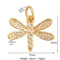Golden dragonfly charm with micro-pave zircons, 17mm x 14mm jewelry accessory - K539731-Gold Hollow Dragonfly