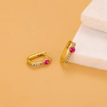 Chique gouden oorringen met roze edelsteen en wit diamant pave-zetting - Rood