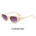 Lunettes de soleil œil de chat beige avec verres dégradés violets et branches dorées - Monture Beige Verres Dégradés Gris