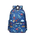 Dark blue elementary school backpack with space rocket print and waterproof finish - Spaceship / Small / Dark Blue