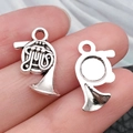 Antique silver French horn music charms for DIY necklaces and bracelets, set of two - French Horn (15x20mm-0.9g)