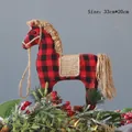 Red and black buffalo plaid horse decor with jute details for Christmas tabletop display - Red & Black Buffalo Plaid Horse