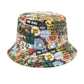 Detail of colorful graffiti print on bucket hat featuring retro crowns and stars - M (56-58cm) / Black Red Graffiti Style (M920)
