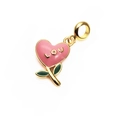 Pink heart pendant with gold LOU letter and green leaf detail for DIY jewelry - Pink LOU Heart