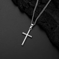 Men's silver cross pendant necklace with classic metal chain on dark stone background - 60CM+5CM Extension Chain / Silver
