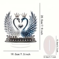 Detailed size chart of crystal swan desk ornament with heart crystal and crown details - Gradient Blue Swan Pair