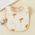 U-shaped six-layer cotton baby bib with orange mushroom print and snap closure - New Mushroom