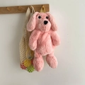 Cute pink plush dog backpack with soft faux fur texture and yellow straps - Pink