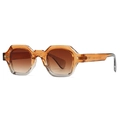 Retro small square amber tortoise shell sunglasses with dark brown gradient lenses - Orange Frame Double Tea Lens