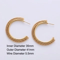 Golden C-shaped twist hoop earrings for women with 41mm outer diameter and woven texture - Woven Texture C-Shaped (Style A)