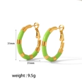 Bamboo style 31mm 18K gold plated hoop earrings with green enamel coating for women - Diameter 31mm / Green (TE6305-GN)