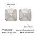 Silver square stainless steel stud earrings with geometric pattern and hypoallergenic finish - Yye025259-p
