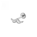 Silver G23 titanium labret stud with crystal wing design for ear or lip piercing - 1.2*6mm / Silver Flower