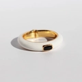 Adjustable white enamel ring with gold finish and black square zircon gemstone - Adjustable Open / White + Black