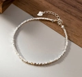 Minimalist S925 sterling silver heart charm irregular bead bracelet with adjustable chain - S925 Silver All Crushed Silver Bracelet / 925 Silver