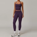 Ensemble de yoga violet foncé avec legging taille haute et haut dos nu pour femmes - S / Haut Et Bas / Débardeur + Pantalon Prune