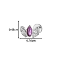 G23 Titanium piercing with purple oval stone and marquise zircon leaves in silver finish - 7# Silver (Purple)