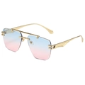 Frameless rimless sunglasses with gold metal frame and blue-pink gradient lenses - Gold Frame Blue to Pink Gradient