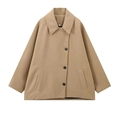 Detail view of khaki wool coat featuring classic lapels and black single-breasted buttons - XS / Khaki